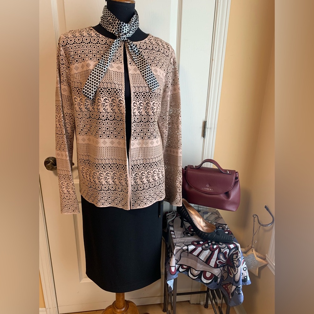 RAOUL  Pink Laser cut Leather open blazer cardigan